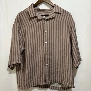 ZARA Men's Button-Up Short Sleeve Shirt Stripes Size Small